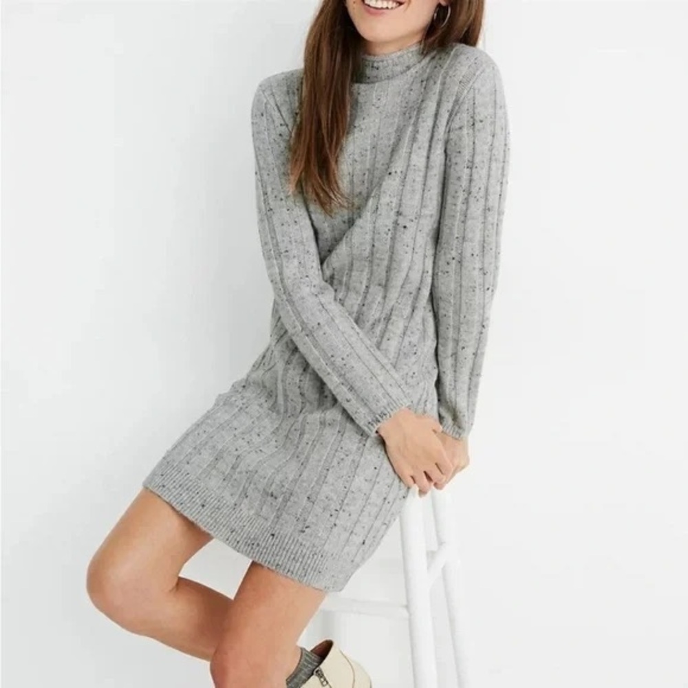 Madewell Gray Donegal Rolled Mockneck Sweater Dress Wool Blend
